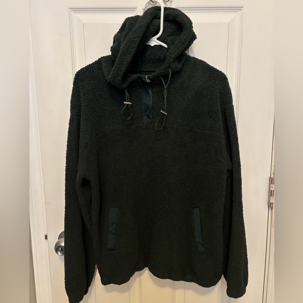 Pretty Garden Women’s Hooded Sherpa Fleece 1/4 Zip Forest Green Sweater Size S